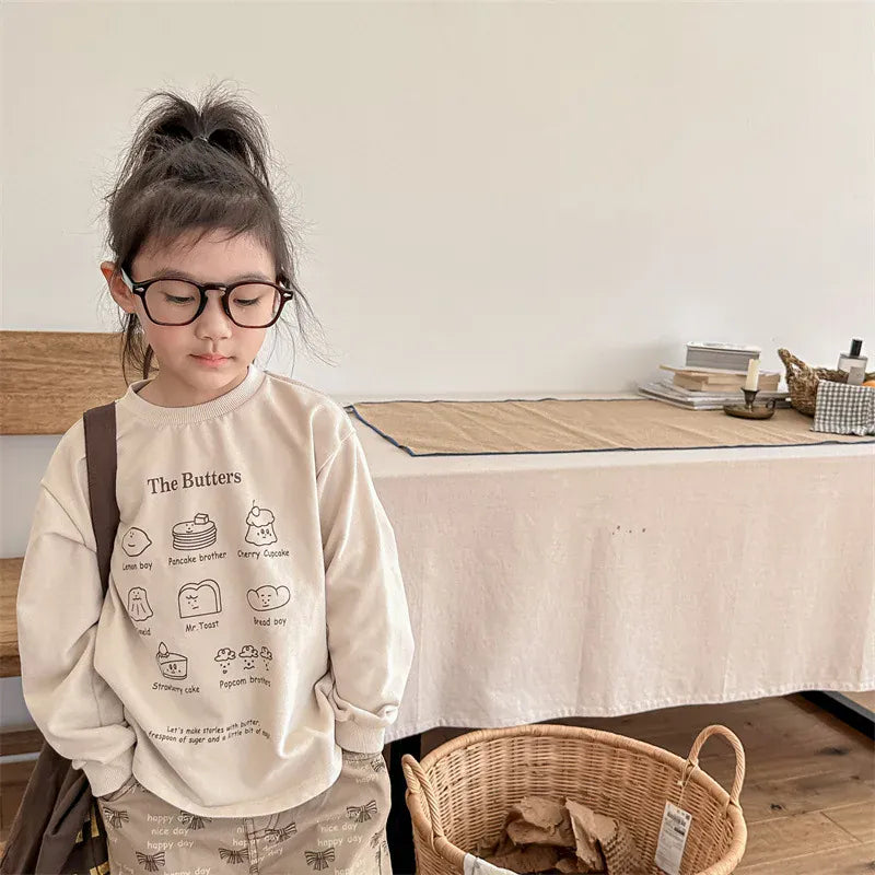 長袖Tシャツ キッズトップス 長袖Tシャツ スウェットシャツ Butter スイーツ ロゴプリント 2カラー【mh0006560】