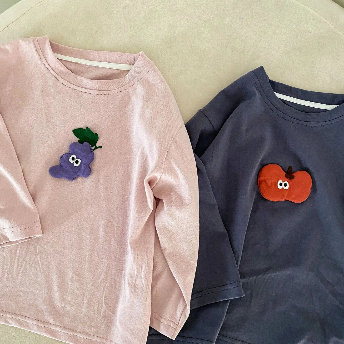 長袖Tシャツ キッズトップス りんご/ぶどうアップリケ長袖Tシャツ【mh-0008784】