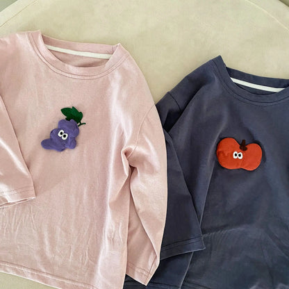 長袖Tシャツ キッズトップス りんご/ぶどうアップリケ長袖Tシャツ【mh-0008784】