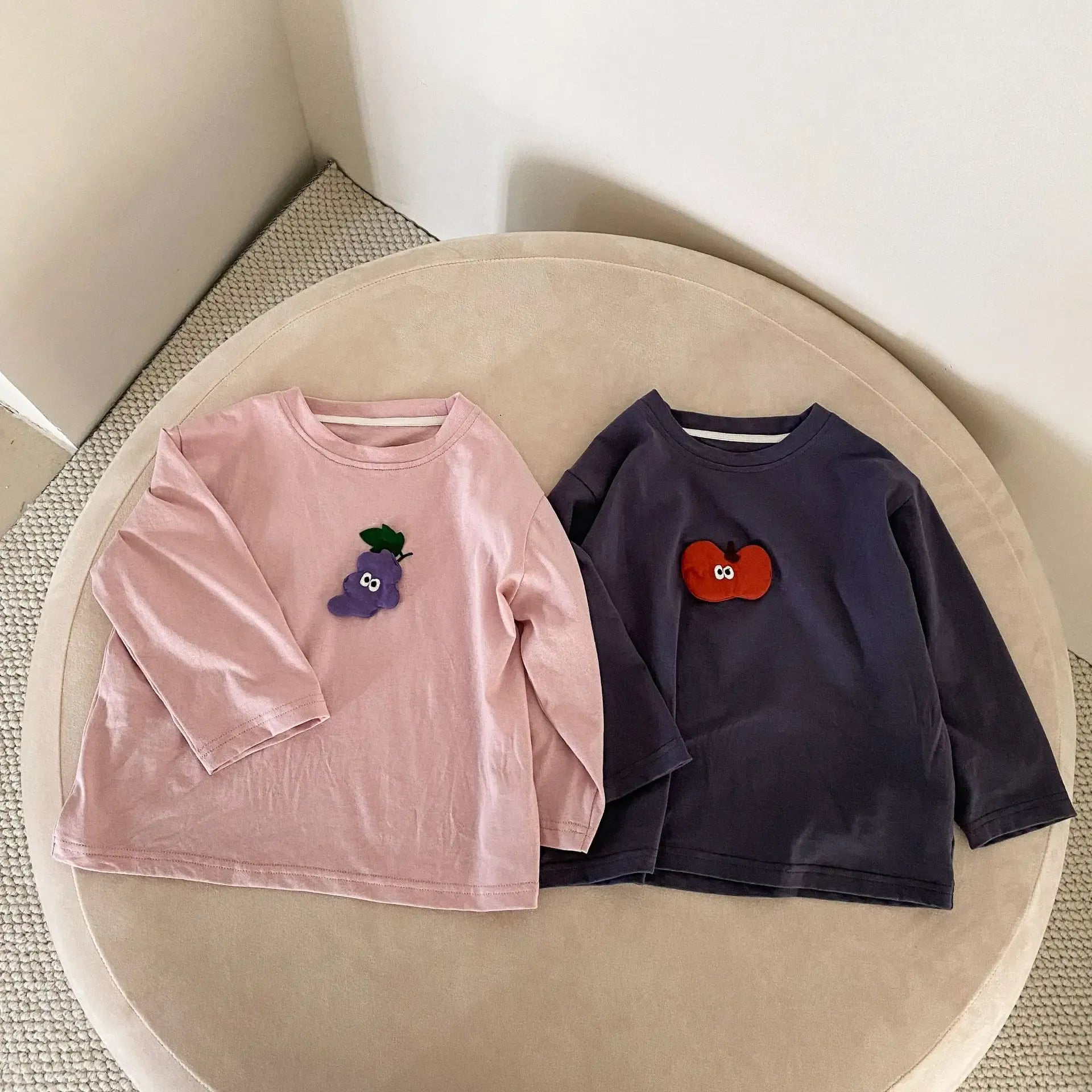 長袖Tシャツ キッズトップス りんご/ぶどうアップリケ長袖Tシャツ【mh-0008784】