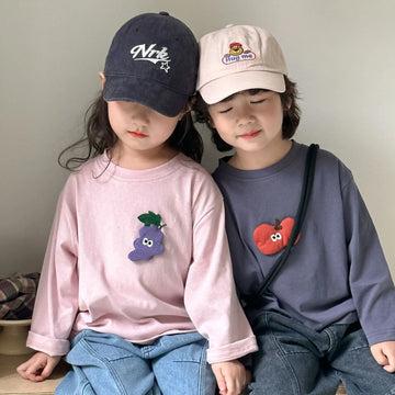 長袖Tシャツ キッズトップス りんご/ぶどうアップリケ長袖Tシャツ【mh-0008784】