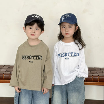 長袖Tシャツ キッズトップス レターロゴプリント長袖Tシャツ【mh0008062】