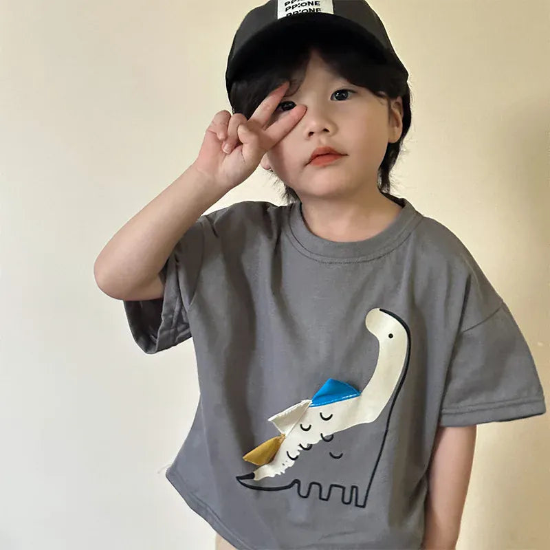 半袖Tシャツ キッズトップス 恐竜ダイナソーアップリケ半袖Tシャツ【mh0008849】