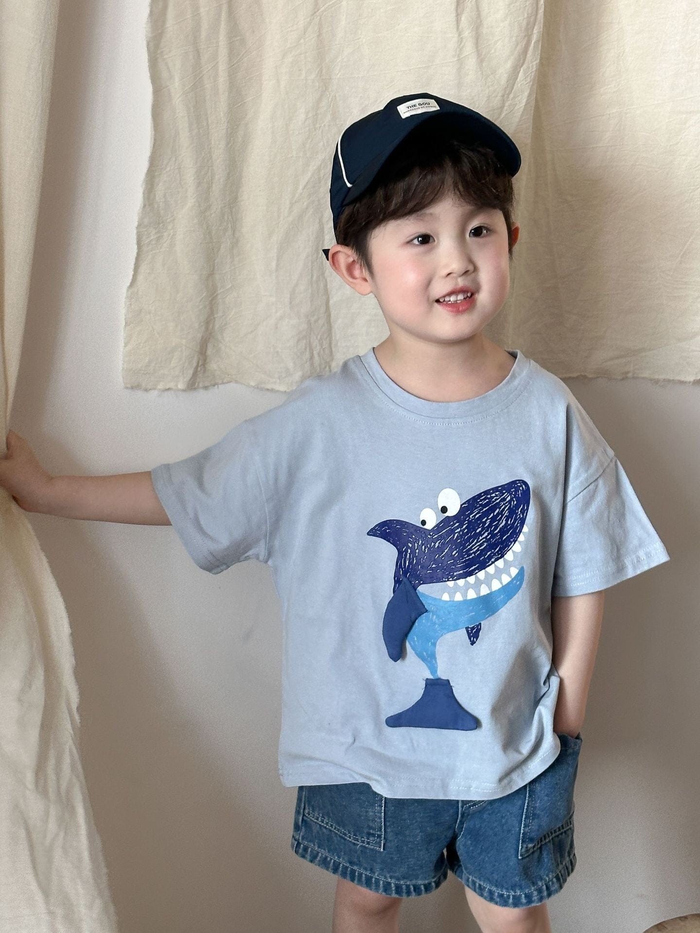 半袖Tシャツ 鳥/クジラプリント半袖Tシャツ【mh0010183】