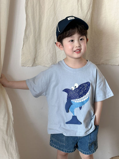 半袖Tシャツ 鳥/クジラプリント半袖Tシャツ【mh0010183】