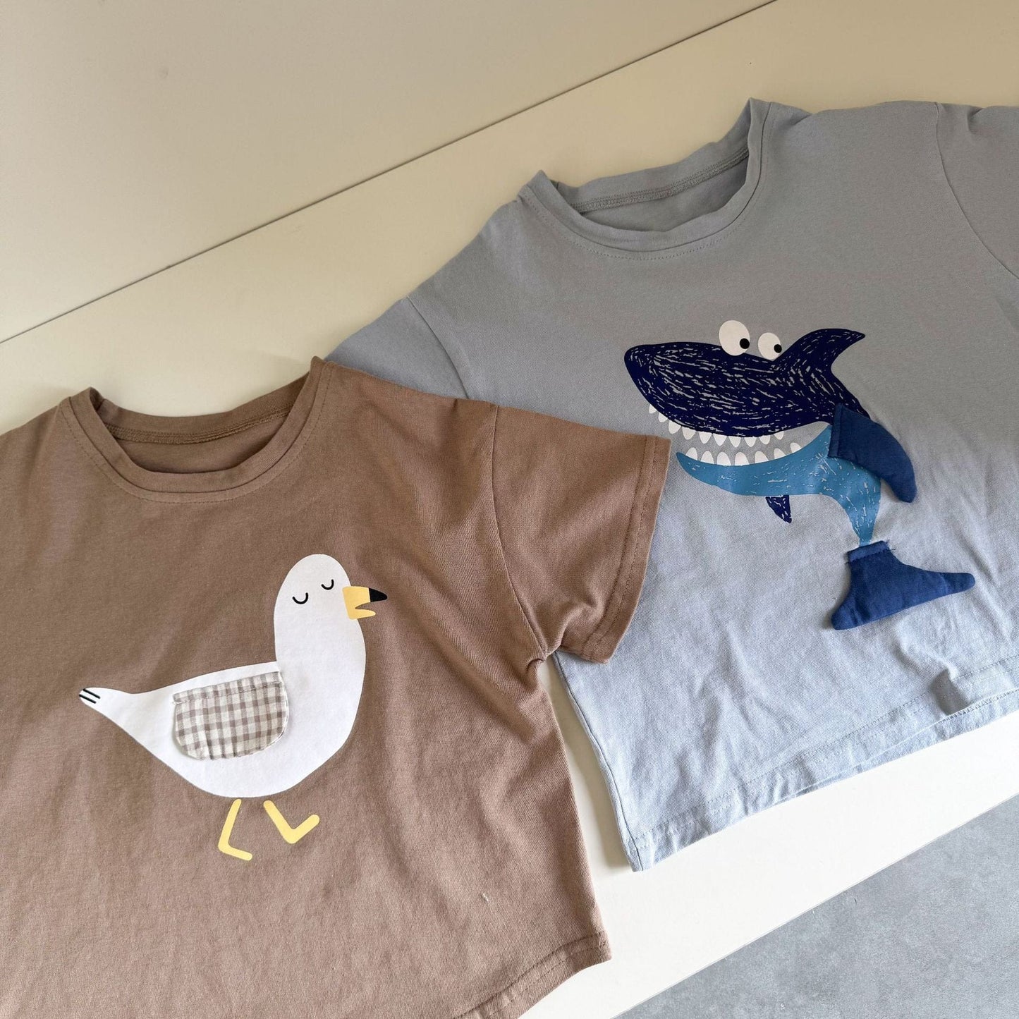 半袖Tシャツ 鳥/クジラプリント半袖Tシャツ【mh0010183】