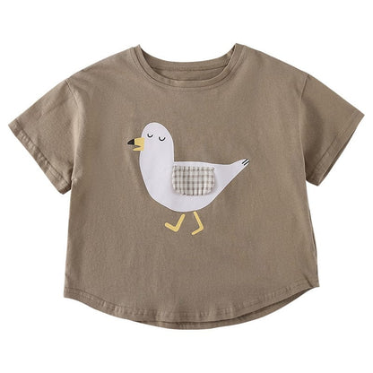 半袖Tシャツ 鳥/クジラプリント半袖Tシャツ【mh0010183】