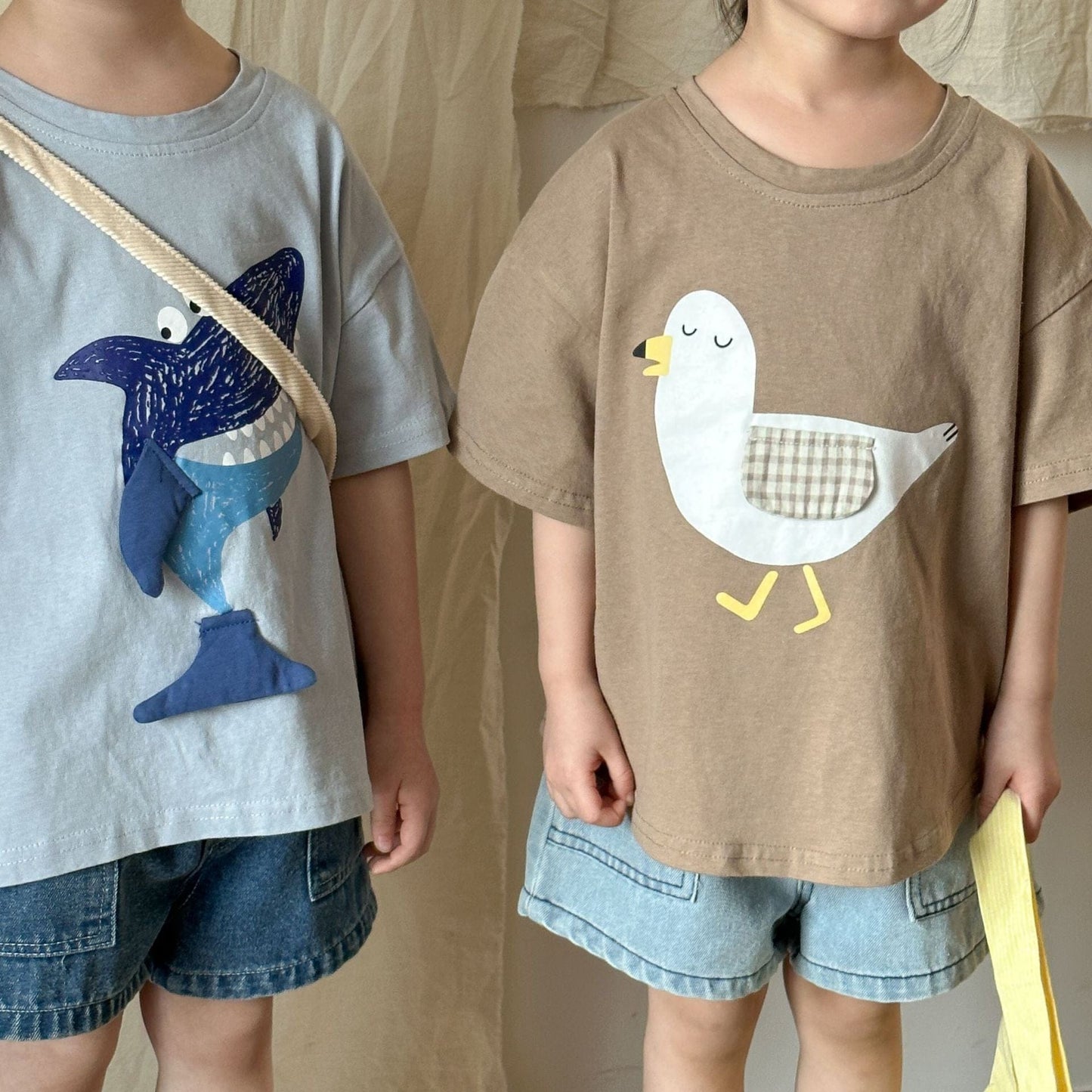 半袖Tシャツ 鳥/クジラプリント半袖Tシャツ【mh0010183】