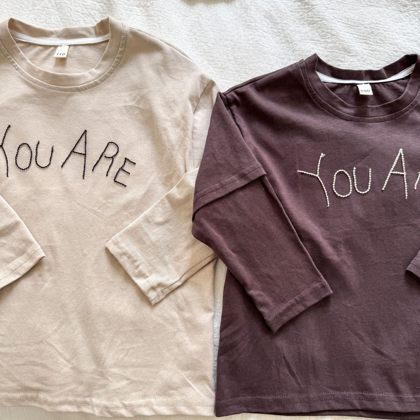 長袖Tシャツ レターロゴ刺繍ドッキング長袖Tシャツ【mh0010486】