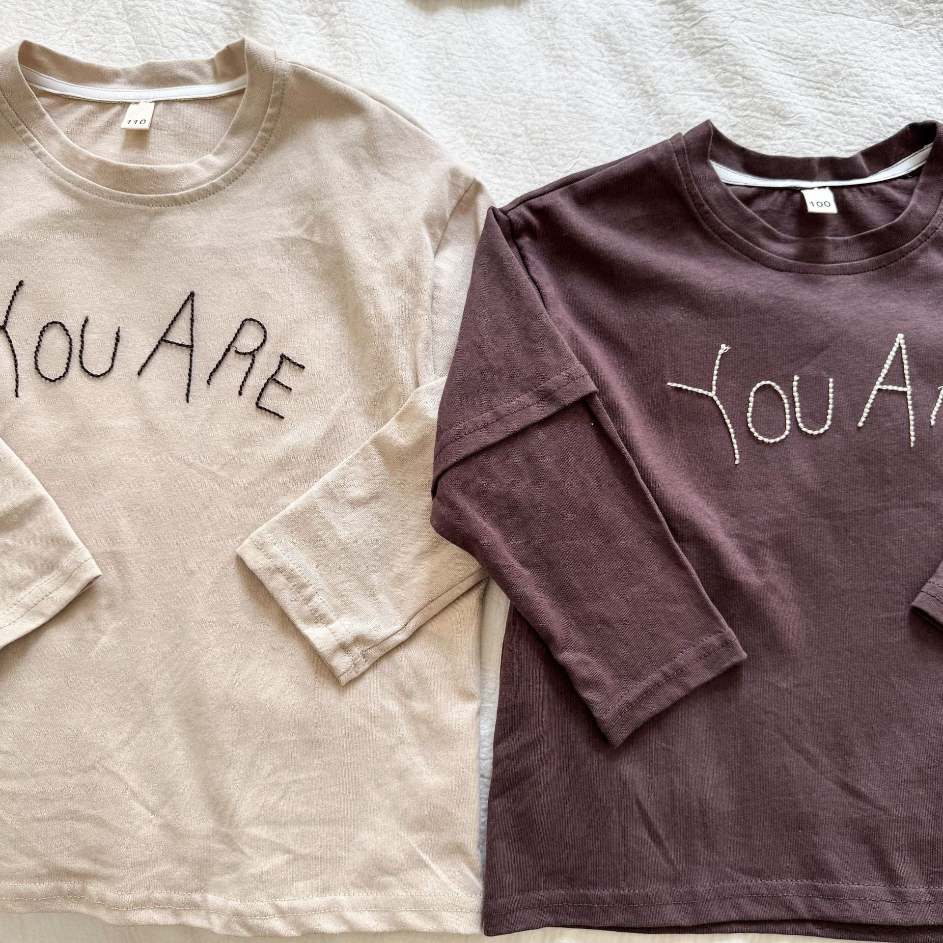 長袖Tシャツ レターロゴ刺繍ドッキング長袖Tシャツ【mh0010486】