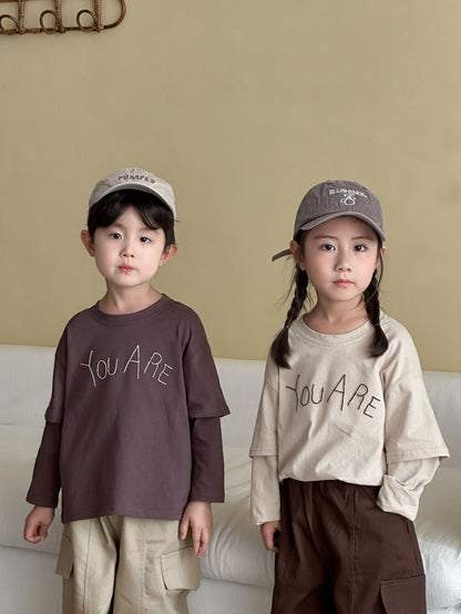 長袖Tシャツ レターロゴ刺繍ドッキング長袖Tシャツ【mh0010486】