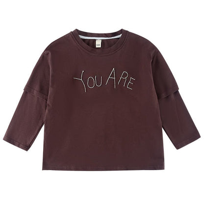 長袖Tシャツ レターロゴ刺繍ドッキング長袖Tシャツ【mh0010486】