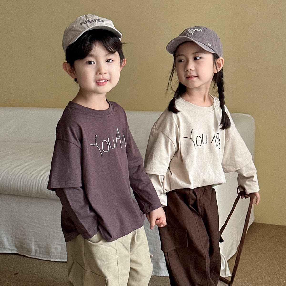 長袖Tシャツ レターロゴ刺繍ドッキング長袖Tシャツ【mh0010486】