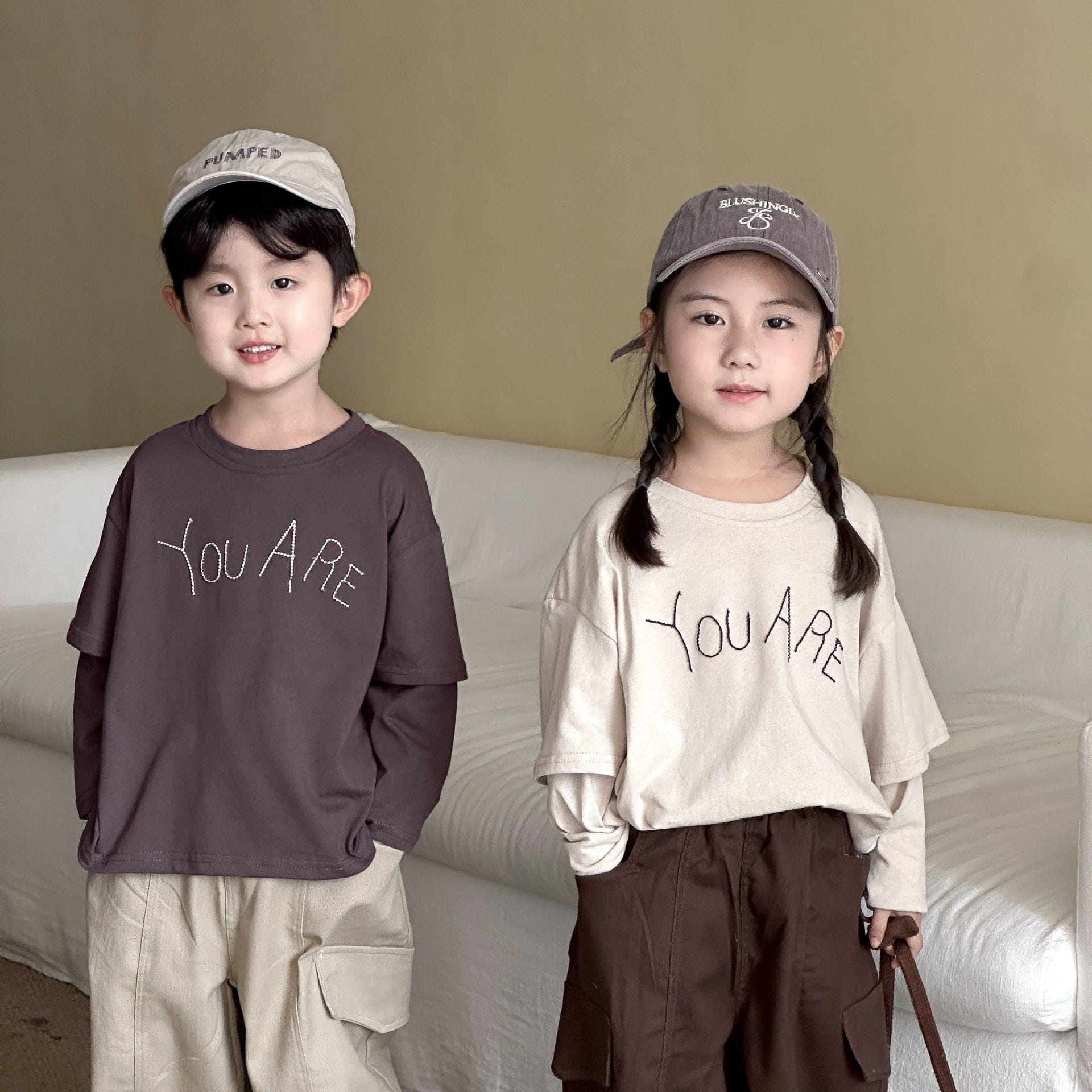 長袖Tシャツ レターロゴ刺繍ドッキング長袖Tシャツ【mh0010486】