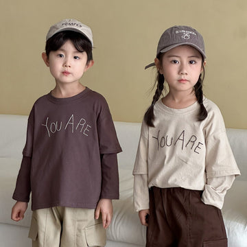 長袖Tシャツ レターロゴ刺繍ドッキング長袖Tシャツ【mh0010486】