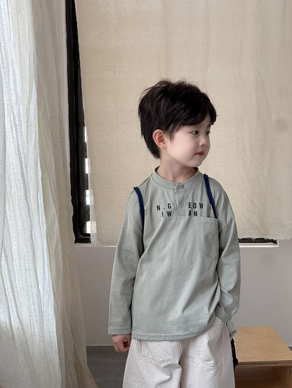 長袖Tシャツ レターロゴヘンリーネック長袖Tシャツ【mh0010487】