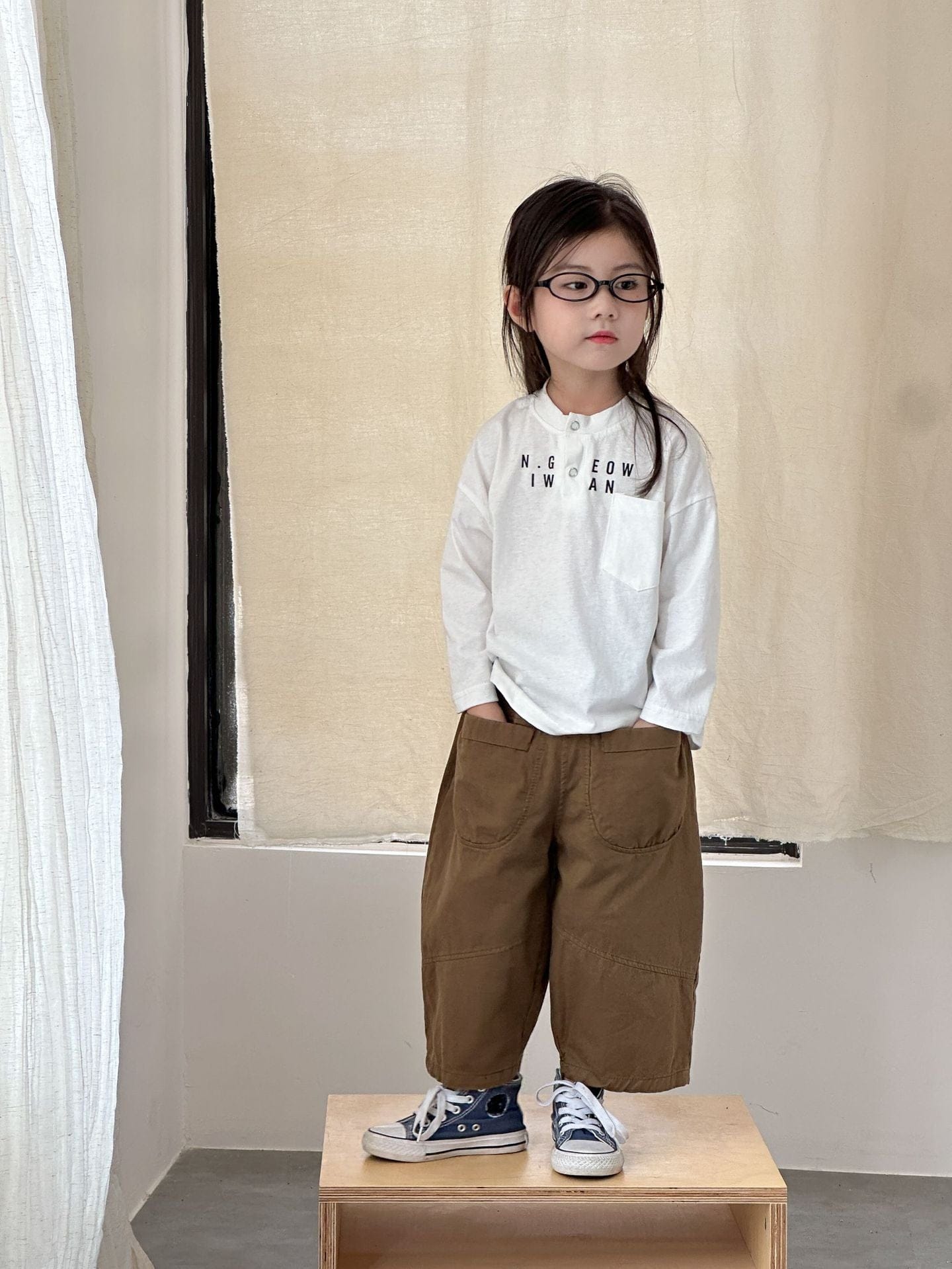 長袖Tシャツ レターロゴヘンリーネック長袖Tシャツ【mh0010487】