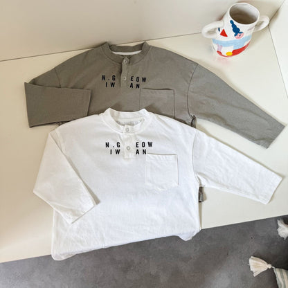 長袖Tシャツ レターロゴヘンリーネック長袖Tシャツ【mh0010487】