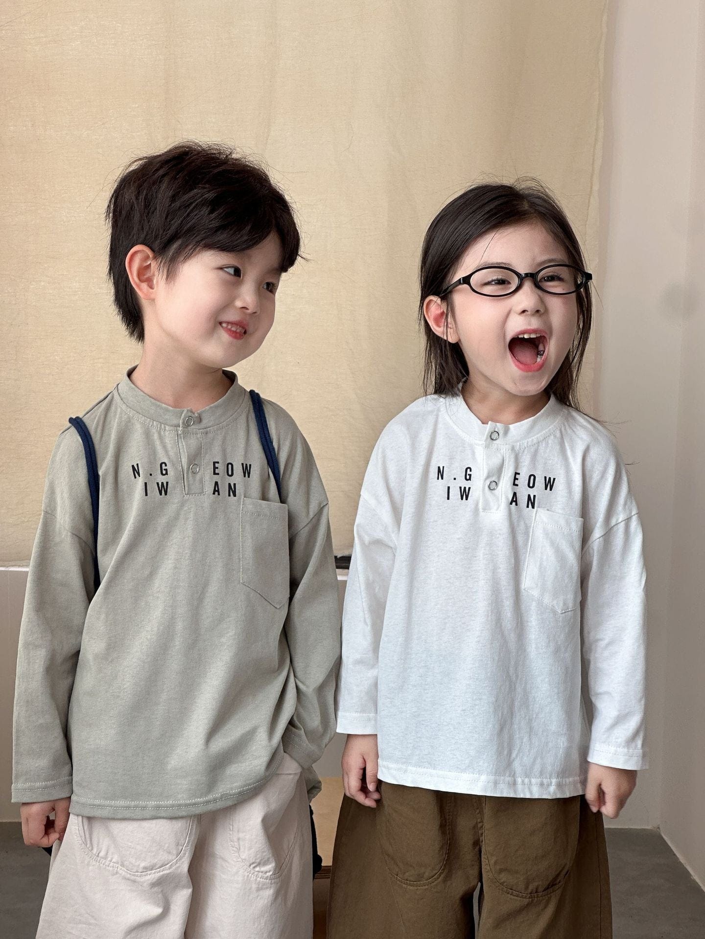 長袖Tシャツ レターロゴヘンリーネック長袖Tシャツ【mh0010487】