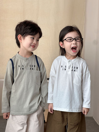 長袖Tシャツ レターロゴヘンリーネック長袖Tシャツ【mh0010487】