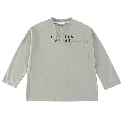 長袖Tシャツ レターロゴヘンリーネック長袖Tシャツ【mh0010487】