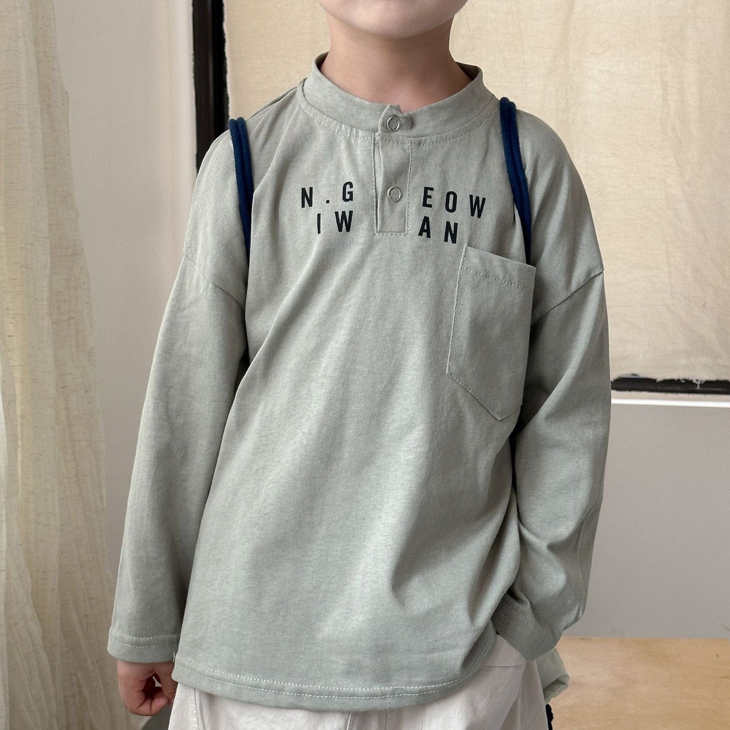 長袖Tシャツ レターロゴヘンリーネック長袖Tシャツ【mh0010487】