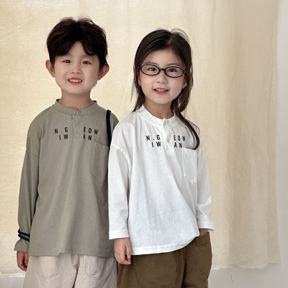 長袖Tシャツ レターロゴヘンリーネック長袖Tシャツ【mh0010487】