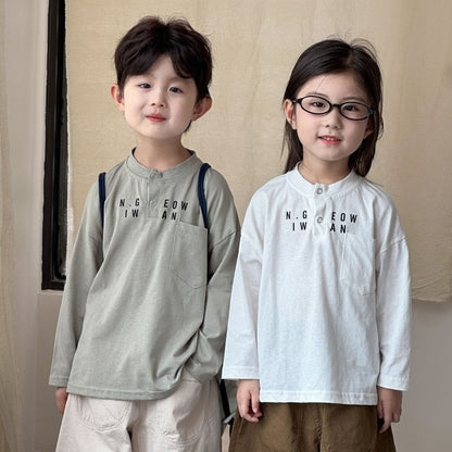 長袖Tシャツ レターロゴヘンリーネック長袖Tシャツ【mh0010487】