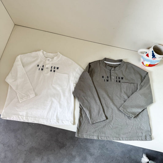 長袖Tシャツ レターロゴヘンリーネック長袖Tシャツ【mh0010487】