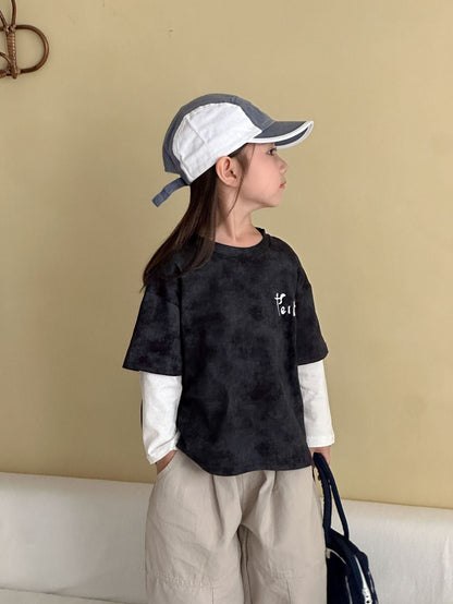 長袖Tシャツ レタリングプリントフェイクレイヤード長袖Tシャツ【mh0011244】