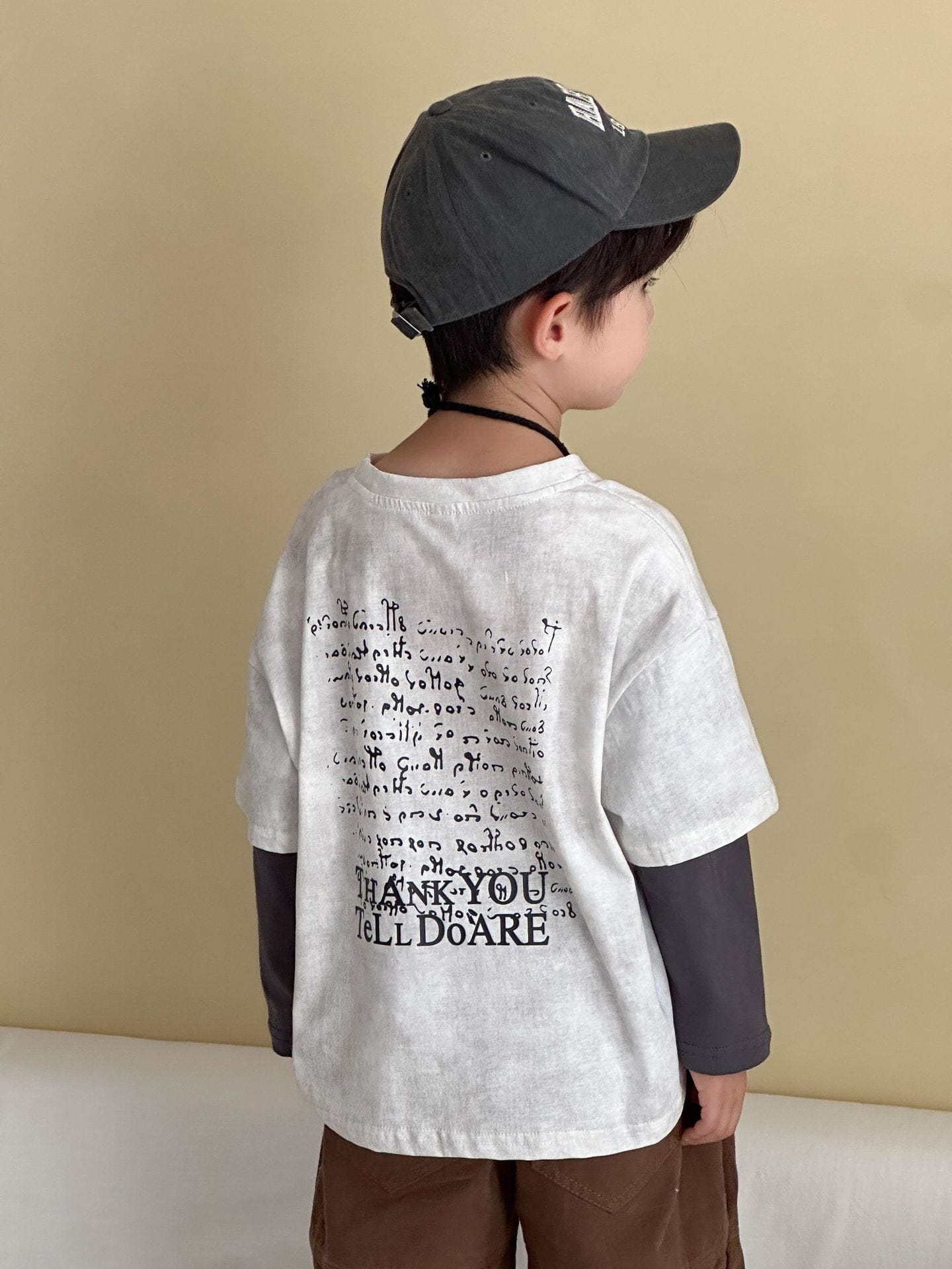 長袖Tシャツ レタリングプリントフェイクレイヤード長袖Tシャツ【mh0011244】