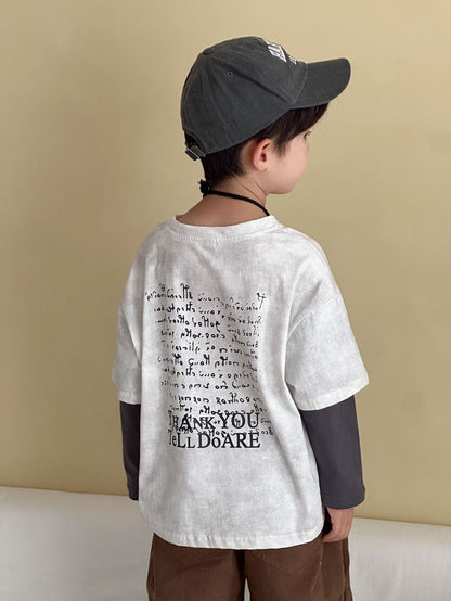 長袖Tシャツ レタリングプリントフェイクレイヤード長袖Tシャツ【mh0011244】