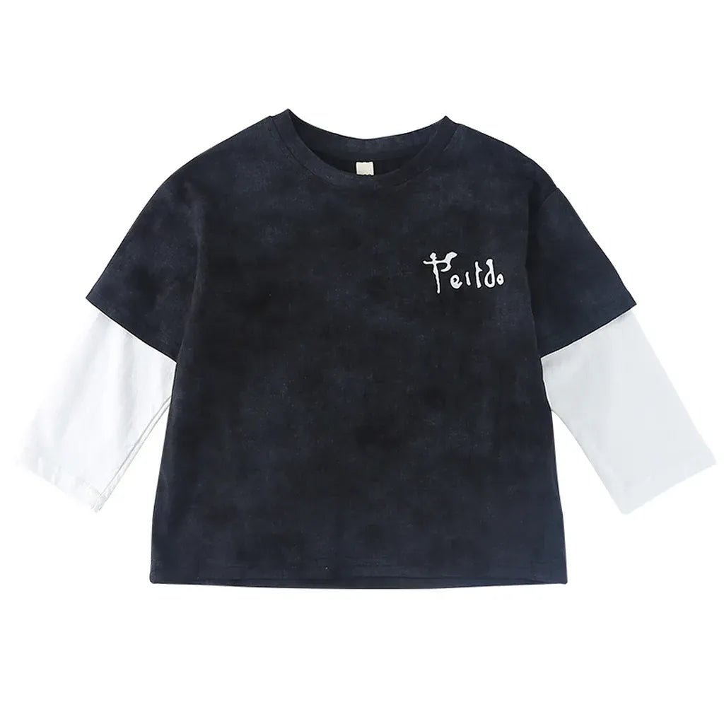 長袖Tシャツ レタリングプリントフェイクレイヤード長袖Tシャツ【mh0011244】