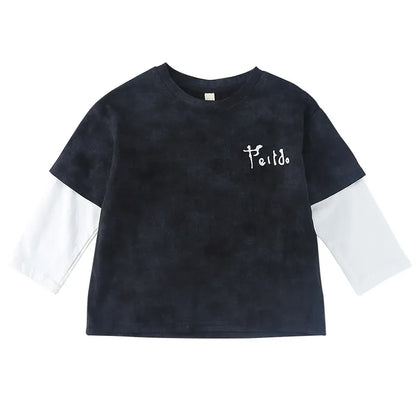 長袖Tシャツ レタリングプリントフェイクレイヤード長袖Tシャツ【mh0011244】