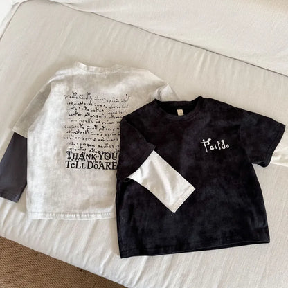 長袖Tシャツ レタリングプリントフェイクレイヤード長袖Tシャツ【mh0011244】