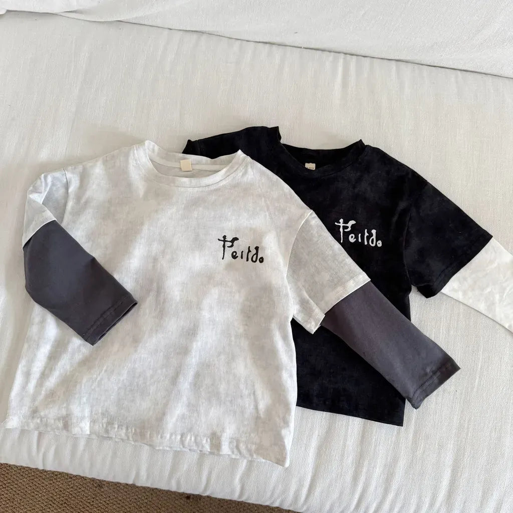 長袖Tシャツ レタリングプリントフェイクレイヤード長袖Tシャツ【mh0011244】