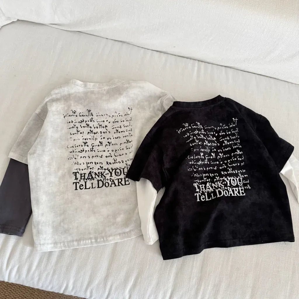 長袖Tシャツ レタリングプリントフェイクレイヤード長袖Tシャツ【mh0011244】