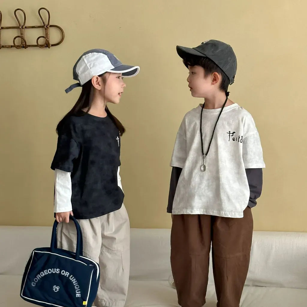 長袖Tシャツ レタリングプリントフェイクレイヤード長袖Tシャツ【mh0011244】