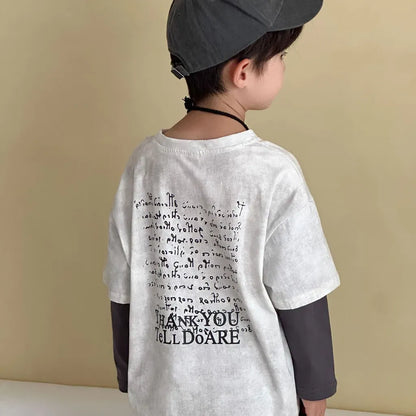 長袖Tシャツ レタリングプリントフェイクレイヤード長袖Tシャツ【mh0011244】