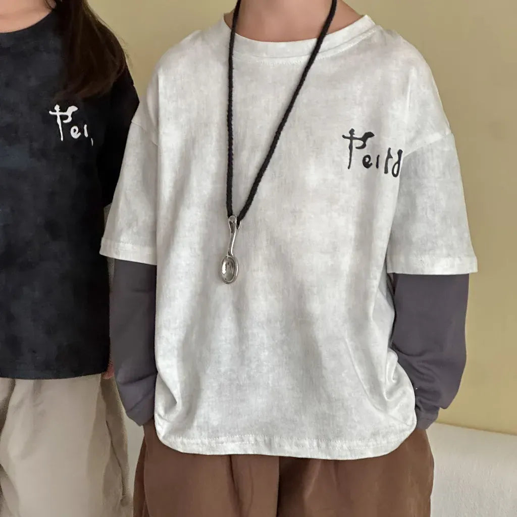 長袖Tシャツ レタリングプリントフェイクレイヤード長袖Tシャツ【mh0011244】