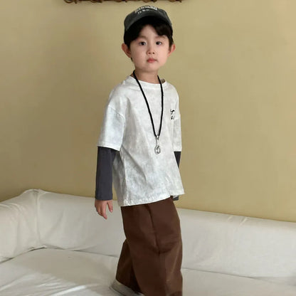 長袖Tシャツ レタリングプリントフェイクレイヤード長袖Tシャツ【mh0011244】