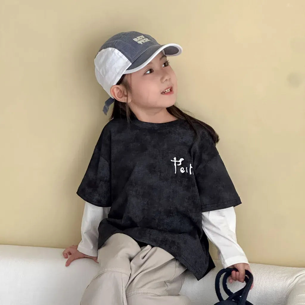 長袖Tシャツ レタリングプリントフェイクレイヤード長袖Tシャツ【mh0011244】