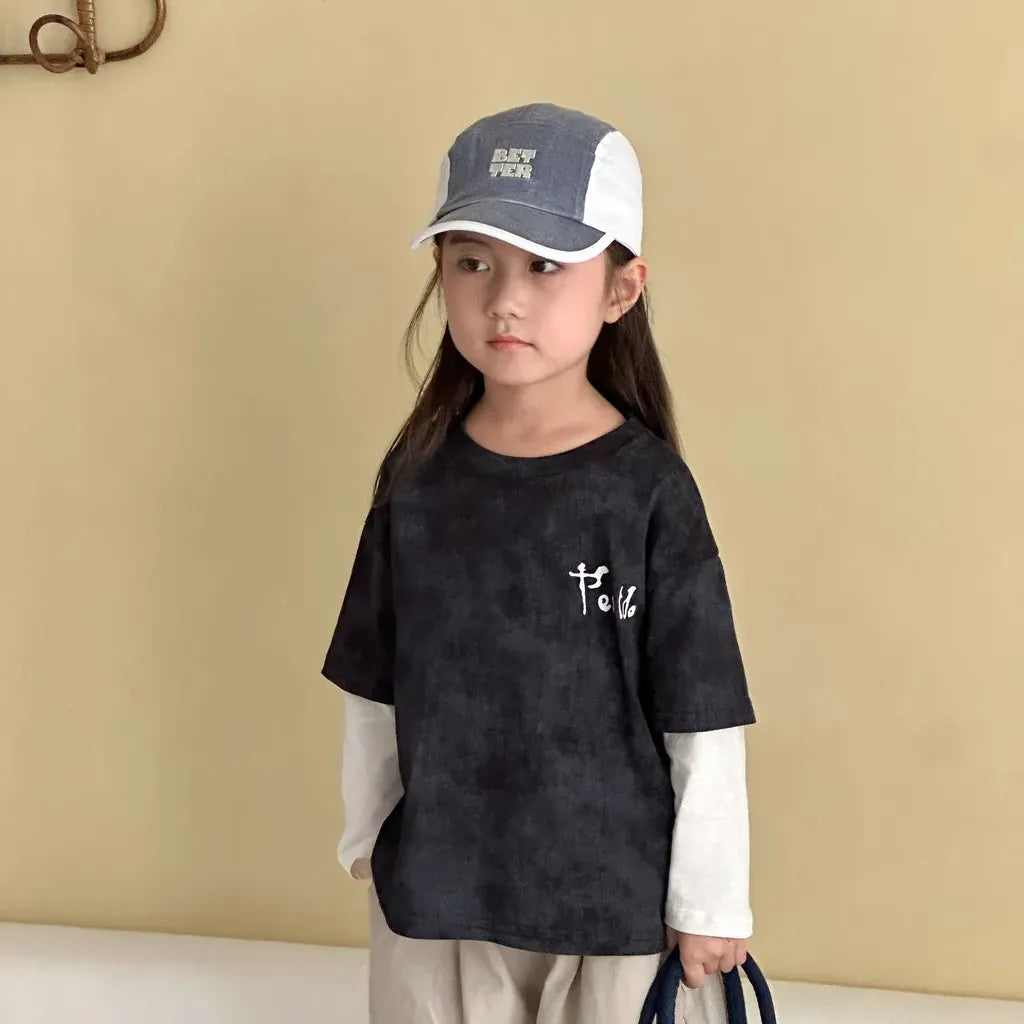 長袖Tシャツ レタリングプリントフェイクレイヤード長袖Tシャツ【mh0011244】