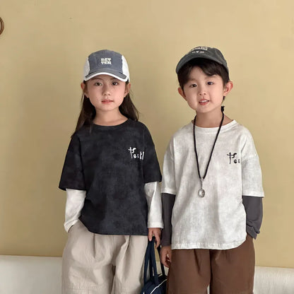 長袖Tシャツ レタリングプリントフェイクレイヤード長袖Tシャツ【mh0011244】