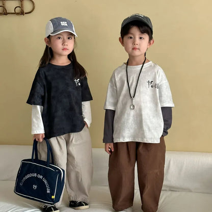 長袖Tシャツ レタリングプリントフェイクレイヤード長袖Tシャツ【mh0011244】