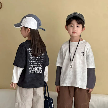 長袖Tシャツ レタリングプリントフェイクレイヤード長袖Tシャツ【mh0011244】