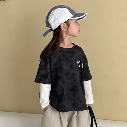 長袖Tシャツ レタリングプリントフェイクレイヤード長袖Tシャツ【mh0011244】