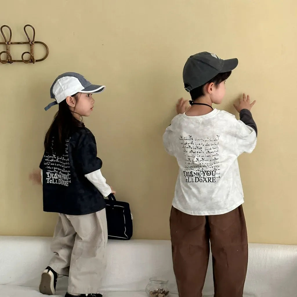 長袖Tシャツ レタリングプリントフェイクレイヤード長袖Tシャツ【mh0011244】