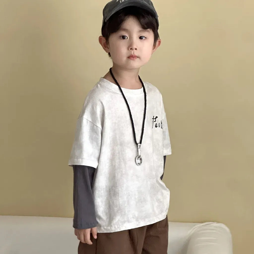 長袖Tシャツ レタリングプリントフェイクレイヤード長袖Tシャツ【mh0011244】