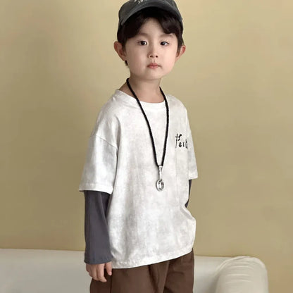 長袖Tシャツ レタリングプリントフェイクレイヤード長袖Tシャツ【mh0011244】